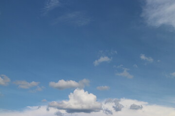 Blue sky with white clouds. Blue background. The summer sky is colorful clearing day and beautiful nature in the morning. for backdrop decorative and wallpaper design. The perfect sky background.