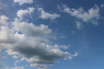 Blue sky with white clouds. Blue background. The summer sky is colorful clearing day and beautiful...