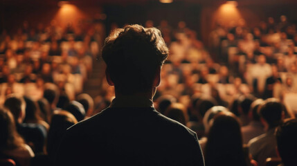 Motivational Speaker Encourages Audience to Be Their Best Selves: A motivational speaker encourages an audience to be their best selves, regardless of their gender, race, or background.