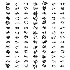 Assortment of abstract ink brush strokes. Calligraphic symbol collection. Ancient script-like silhouettes. Vector illustration. EPS 10.