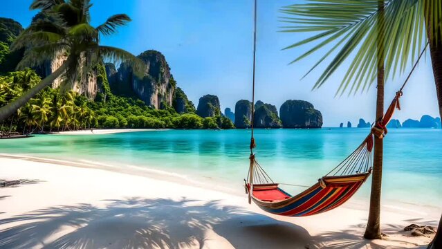 Hammock on the beach. Seamless looping time-lapse 4k video animation background