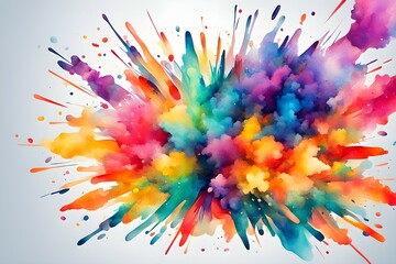 A colorful explosion of paint is splattered across a white background