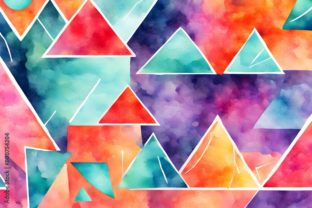 Poster a colorful abstract painting with triangles and squares