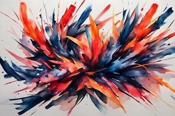 A painting of a flower with red, blue, and orange colors