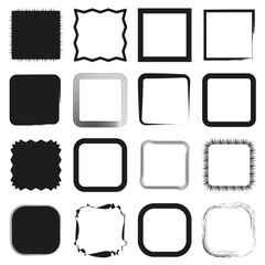 Assorted square frames collection. Variety of borders set. Geometric and decorative elements. Vector illustration. EPS 10.