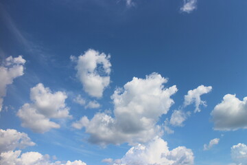 Blue Sky background with tiny Clouds. Panorama background.