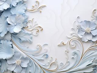 Pastel Blue and White Marble Stone Rococo Carving - With Floral Elements and Beautiful Flower Petals/Leaves - Vintage French Parisian Aesthetic Background Sculpture