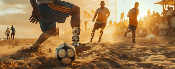 Courage and Determination on Display as Amputee Athletes Engage in an Inspiring Beach Soccer Match Under the Golden Sun