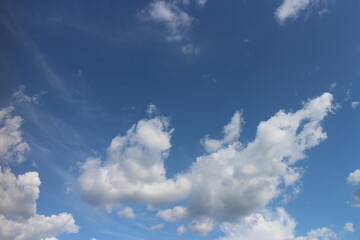 Blue Sky background with tiny Clouds. Panorama background.