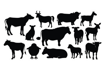 Set of Vector Farm Animals Silhouettes design