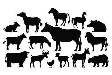 Set of Vector Farm Animals Silhouettes design