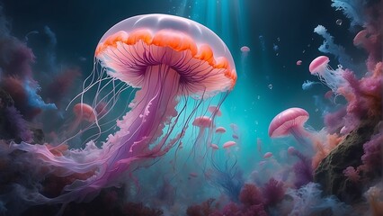 jelly fish in aquarium Ethereal Eruption A Symphony of Pastel Splendor