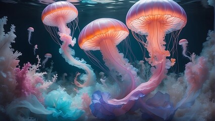 jellyfish in the water Ethereal Eruption A Symphony of Pastel Splendor