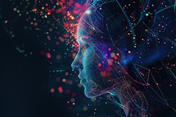 Side view of a woman's head with colorful brain. Generate AI image