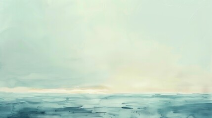 Obraz premium Minimalistic watercolor seascape showing the endless ocean meeting a clear sky, the scene bathed in soft sunlight