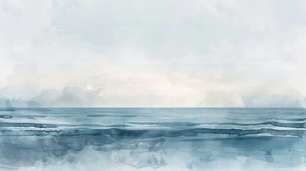 Obraz premium Minimalistic watercolor seascape showing the endless ocean meeting a clear sky, the scene bathed in soft sunlight