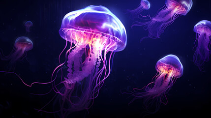 Naklejka premium Beautiful glowing purple jellyfish