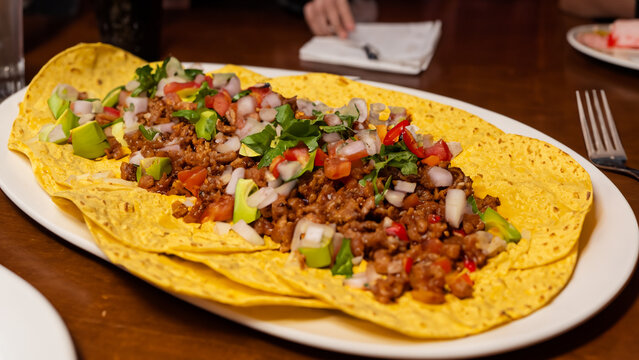 Mexican restaurant, tacos al pastor in mexico city. Generative Ai