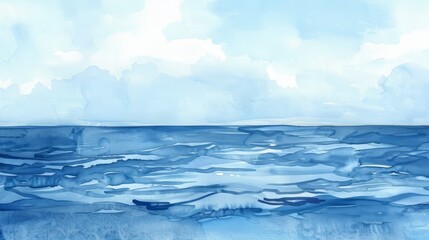 Minimalist watercolor of the sea merging with the sky at the horizon, the simplicity aimed at inducing a calm mindset