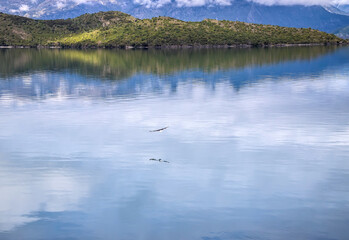 Obraz na płótnie Canvas Mountain and reflection, scenic view of Lake Wakatipu, New Zealand, South Island