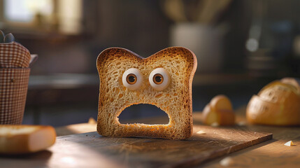 Collection of slice of breads with googly eyes on a toasted side, looking stylish and sophisticated