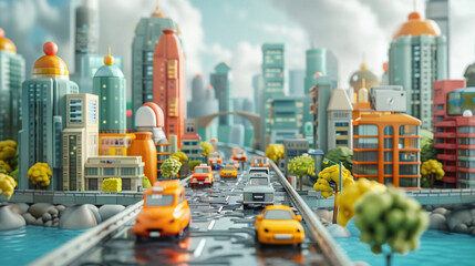 User
an animated image showing a city and different vehicles on it, in the style of neo-concrete art, majestic ports, orange, miscellaneous academia, spot metering, eco-friendly craftsmanship.

