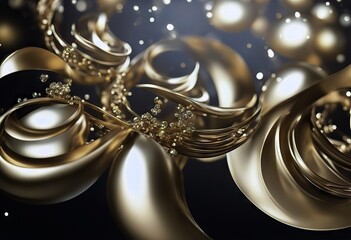 Gold Ornaments Background Swirls Pouring Golden