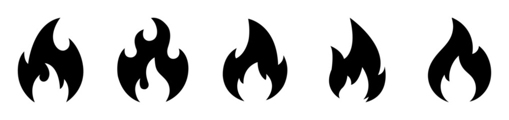 Fire icon collection. Fire flame vector icon set in black color. Flammable sign. Fire flame symbol. Flames icon sign symbol collections, vector illustration. Bonfire silhouette logotype. Flat style. © Munnacreativehub