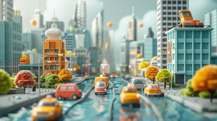 User
an animated image showing a city and different vehicles on it, in the style of neo-concrete art, majestic ports, orange, miscellaneous academia, spot metering, eco-friendly craftsmanship.

