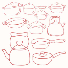 Set of Pan and Tea Pot Outline.eps