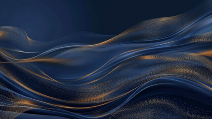 Gold Highlighted Navy Blue Flowing Wave Art