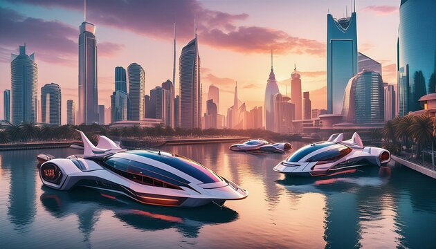  a futuristic cityscape bustling with activity, showcasing sleek skyscrapers and bustling hovercrafts against a neon-lit skyline."