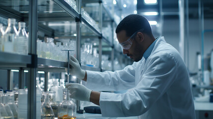 a male scientist working in a pharmaceutical factory, scientist working in laboratory