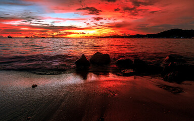 Evening landscape with dramatic sky and rocks in Padang, Indonesia