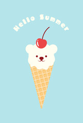 vector background with polar bear shaped ice cream cone with cherry for banners, cards, flyers, social media wallpapers, etc.