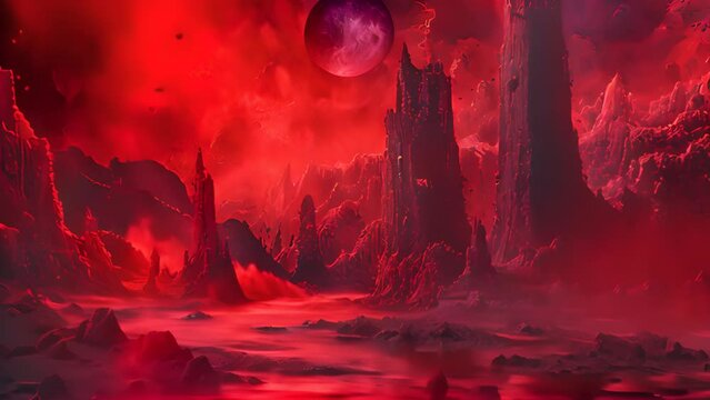 Lava Rivers Flowing in Alien Landscape with Ai generated.
