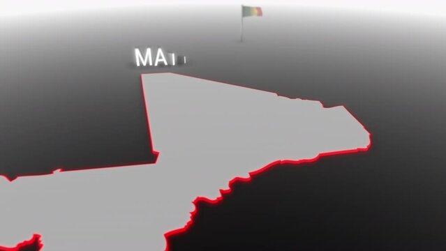 3d animated map of Mali gets hit and fractured by the text &ldquo;Violence&rdquo;