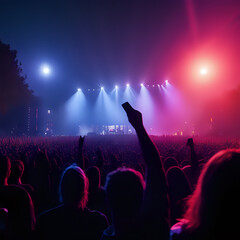 Fototapeta na wymiar Concert crowd smartphone lit atmosphere panoramic twilight captures digital recording - generated by ai