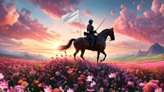 Soldier with white flag on horseback.
