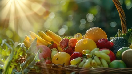 juicy fresh fruits and vegetables in the basket