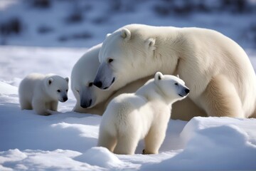 'she cubs bear polar horizontal away photo twilight colours tundra arctic wildlife animal snow pole north wild predator nature ice winter mammal global cute carnivore cuddly big danger water ursus'