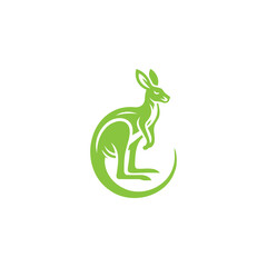 Green and White Illustration of Kangaroo