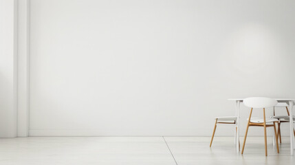 A white room with a table and chairs. The room is very clean and empty