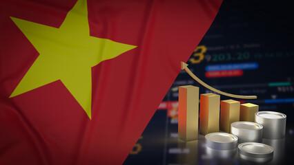 The Vietnam flag on chart background for Business concept 3d rendering.
