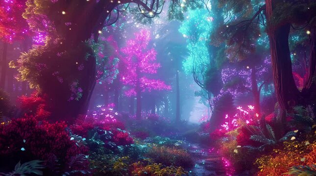 Enchanting fantasy forest adorned with ethereal glowing trees
Seamless looping 4k time-lapse virtual video animation background. Generated AI