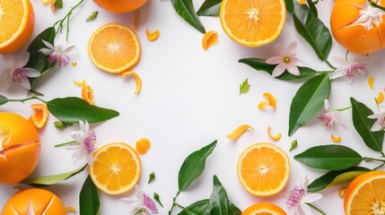 oranges, leaves, copy space in the center