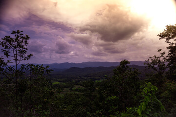 The panoramic view captures the mountainous atmosphere from a wide angle perspective.