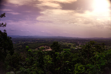 The panoramic view captures the mountainous atmosphere from a wide angle perspective.