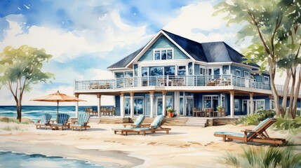 A beach house rental for an extended family summer reunion, with activities like beach volleyball, surfing, and evenings spent around a bonfire