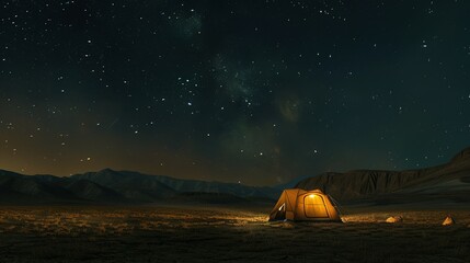 Under the Stars: Glowing Tent in Hyper-Realistic Landscape